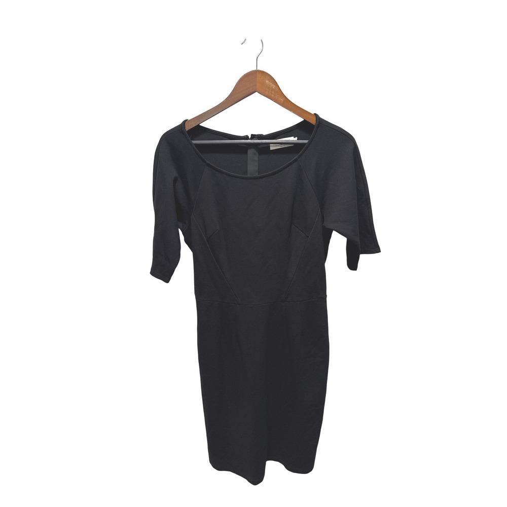 Velvet by Graham & Spencer Black Scoop Neck Elbow Sleeve‎ Sheath Dress Size M